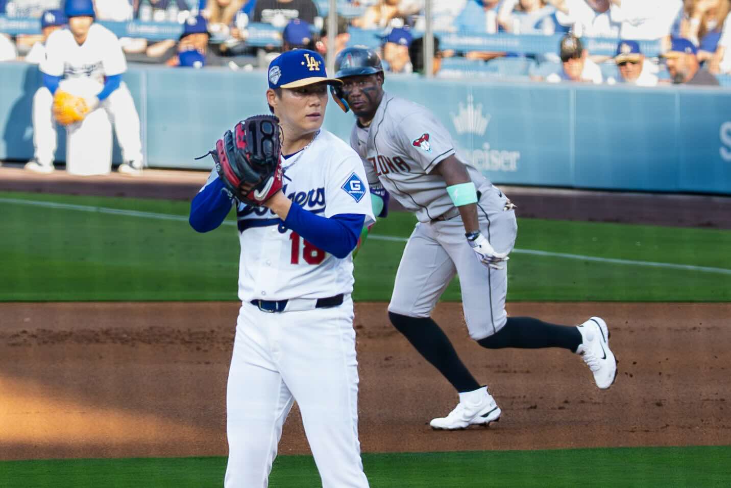 Yamamoto warming up on the mound
