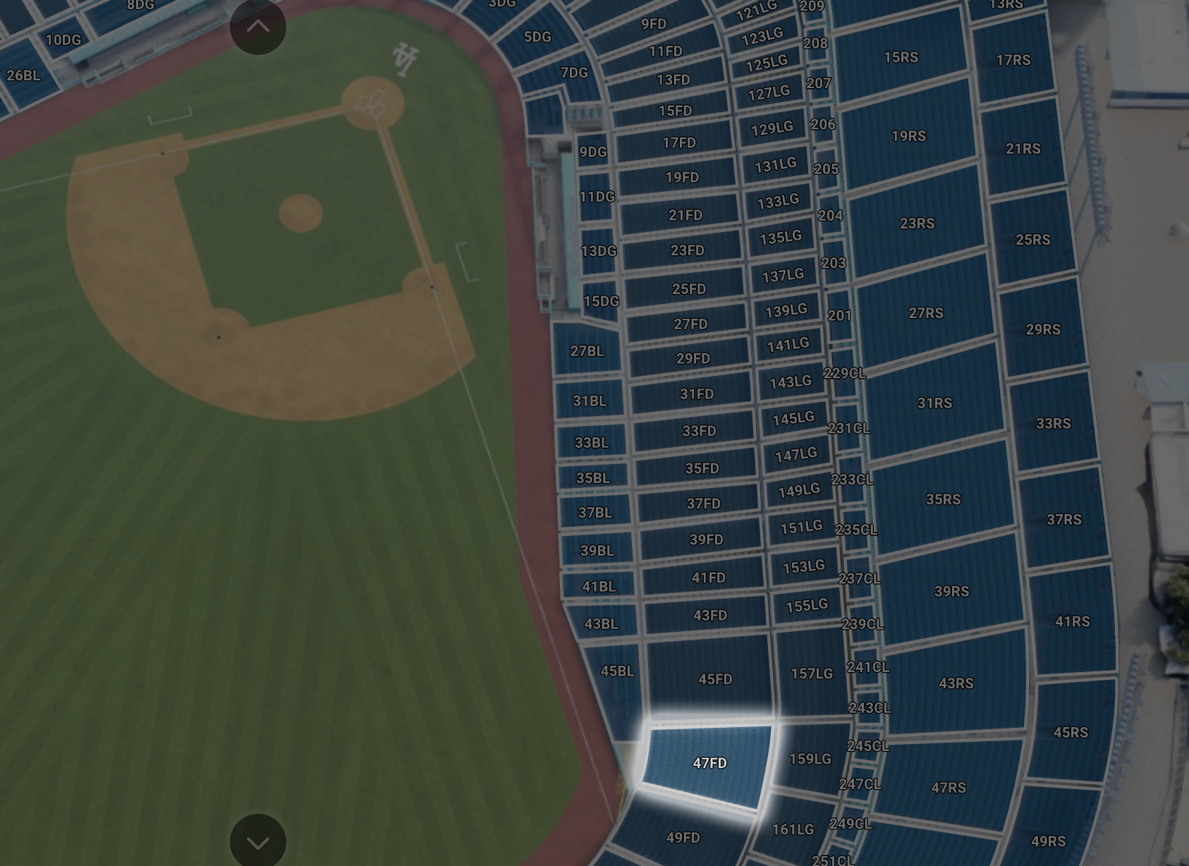 Dodger Stadium seating chart with Field 47 highlighted
